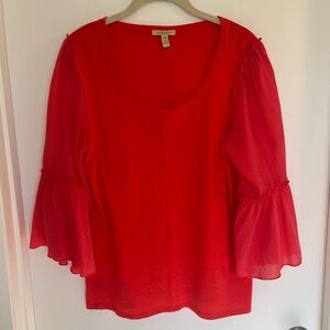 Bordeaux, Red Flared Sleeve‎ Tee, Festive, Cotton, Size M